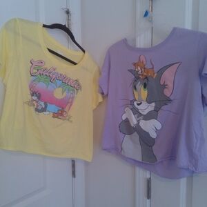 Tom and Jerry  Set Top Crop Teen Women Purple And Yellow